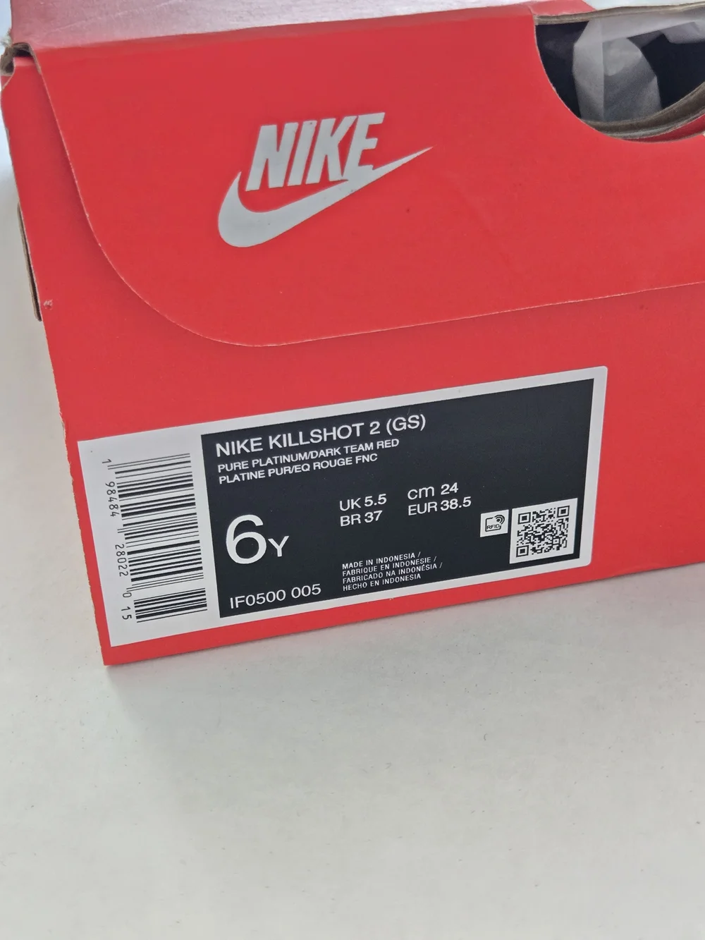 Nike Killshot 2 White Sneakers with Dark Red Swish - Big Kids Size 6 NEW